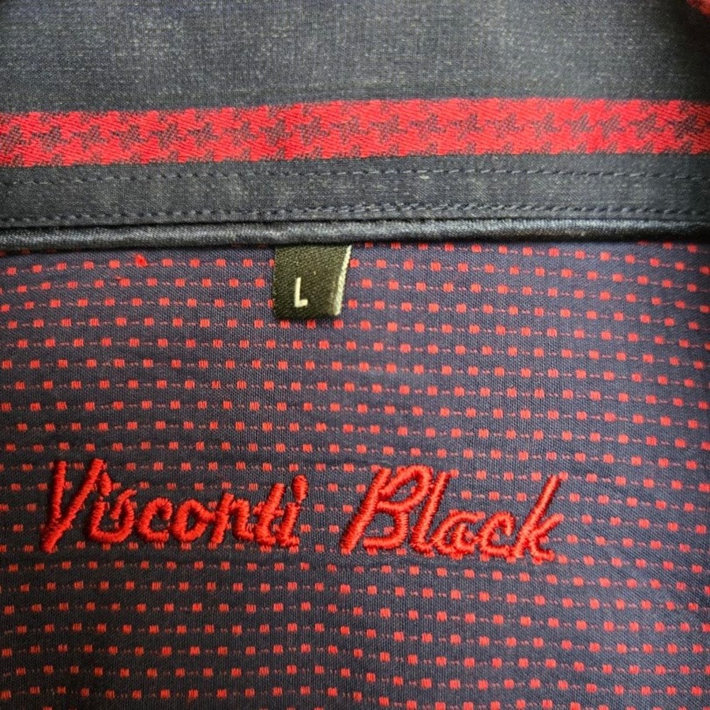 Visconti Black Navy Red Stripe Contrast Trim Button Down‎ Long Sleeve Shirt Sz L - Picture 3 of 9